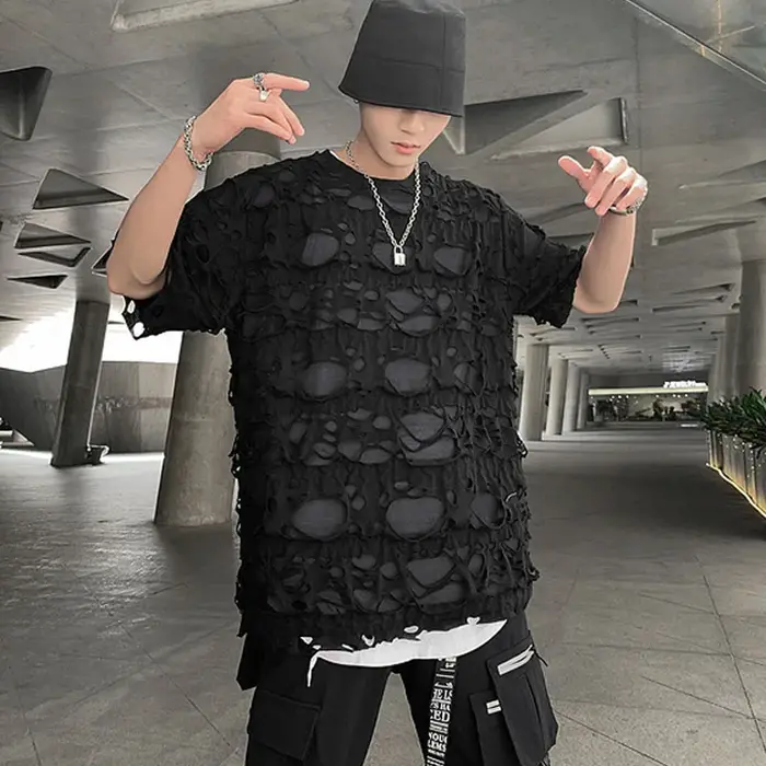ABOORUN Harajuku hommes cravate colorant T-Shirts haute qualité coton Slim fit