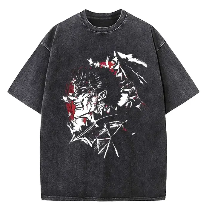 Berserk impression T-Shirt hommes Vintage lavé T-Shirt Anime Guts graphique T-Shirt Hip hop t-shirts