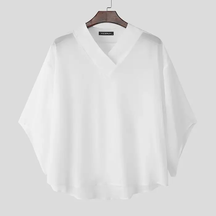 INCERUN hommes t-shirt couleur unie col en V demi manches surdimensionné mâle