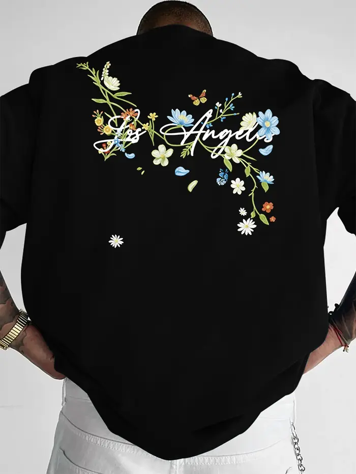 T-shirt pour homme au style rétro estival, personnalisé et tendance, avec des motifs de petites fleu