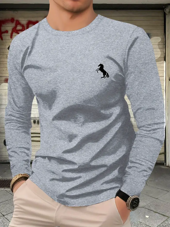 T-shirt à manches longues pour hommes, 100% pur coton, ample et confortable, décontracté, tendance,