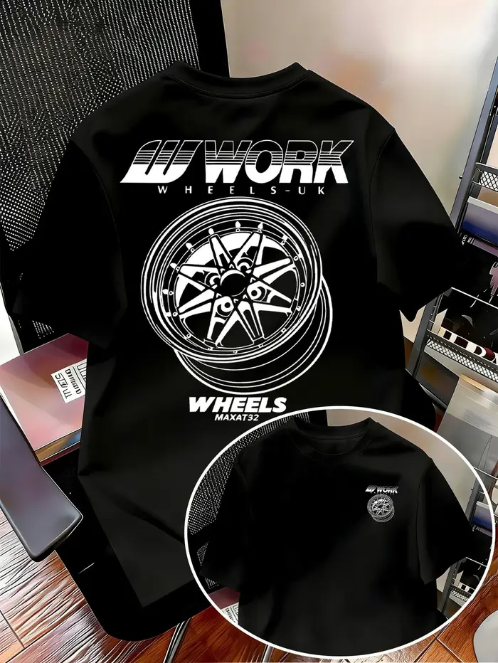 T-shirt pour homme avec imprimé motif roue de travail