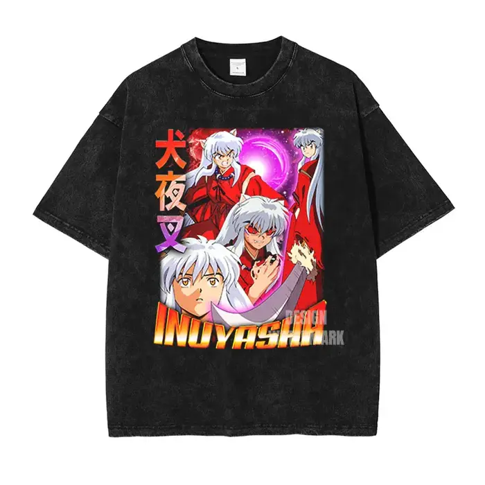 Anime i-inuyasha T-shirts surdimensionné Vintage lavé Sesshoumaru T-shirt rétro à manches courtes haut