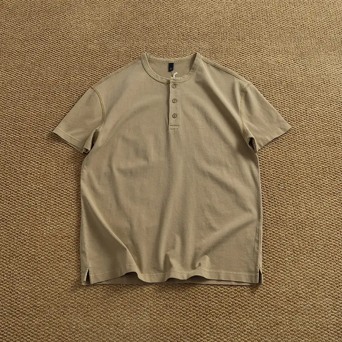 Chemise Henley rétro en coton pur