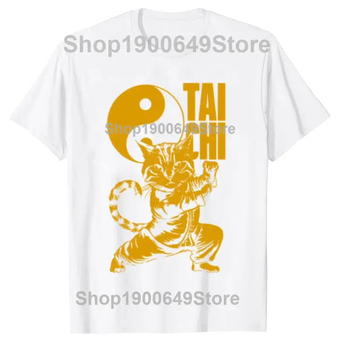T-shirts Kawaii Chat Tai Chi Arts Martiaux Yin Yang pour Hommes et Femmes