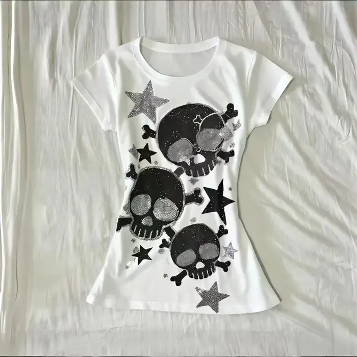 Américain rétro Hottie T-shirt rue sous-culture crâne impression t-shirts Punk gothique T-shirt femm