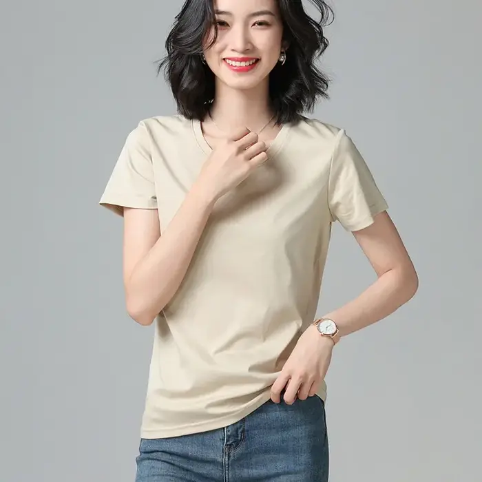 T-shirt Femme en Pur Coton à Manches Courtes