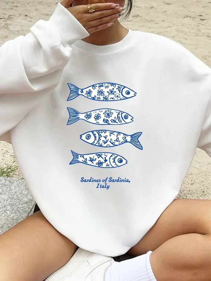 Sardines de la Sardinie italie imprime sweats femmes col rond sport
