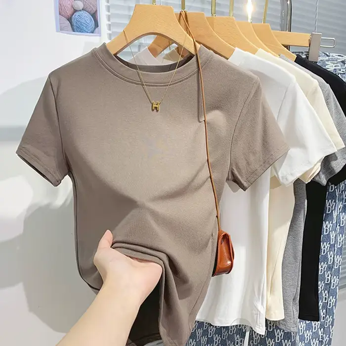 2026 nouveau femmes 100% coton T-shirt fond basique solide dame à manches courtes hauts chemises été
