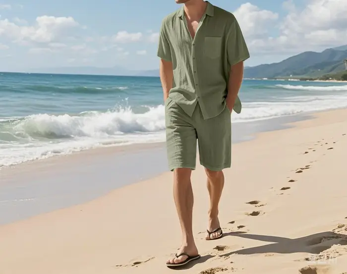 Ensemble chemise et short en lin pour homme