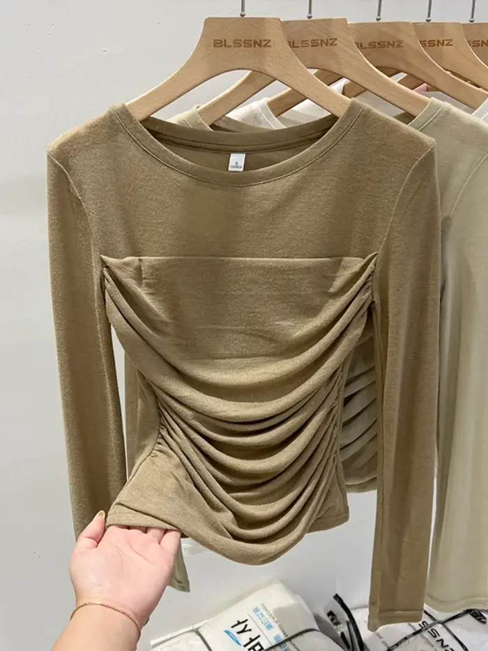 T-shirt élégant et sexy à col rond en dentelle noire 2026 pour femme