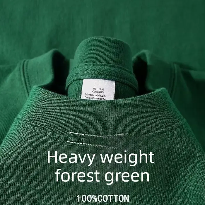 T-shirt Homme Vert Forêt Robuste 400 grammes Coton Pur Américain Manches Courtes Été Décontracté Haut de Base Coupe Ample
