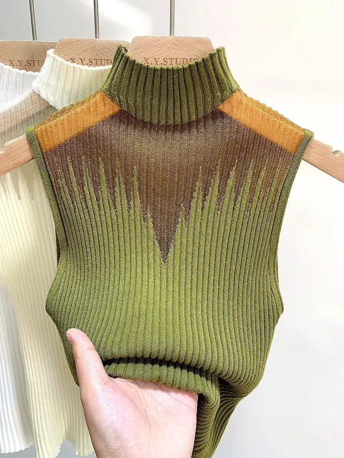 Haut tricoté en maille pour femmes, débardeur Y2K, gilet demi-cou, pull sans manches, Chic, découpé,