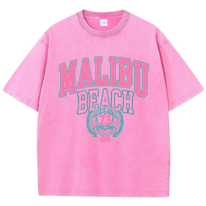 Malibu plage lavé T-Shirt femmes lettre impression coton