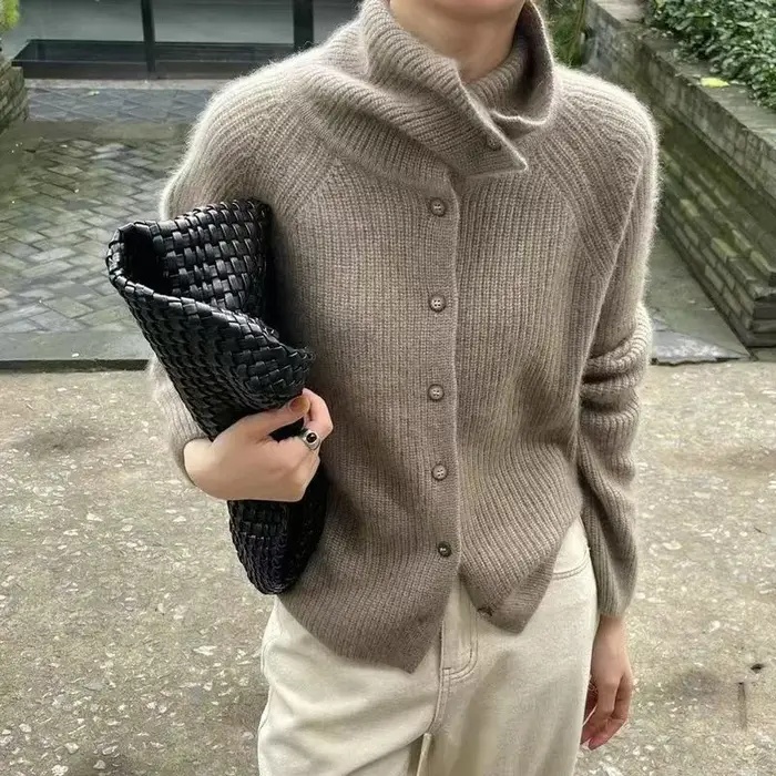 Chemise tricotée à col roulé pour Femme, Pull ample à manches longues, Cardigan de tempérament, mant