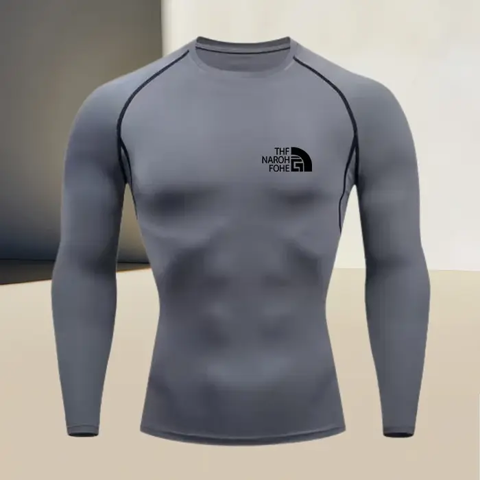 T-shirt de compression pour homme à col rond, manches longues, coupe musclée, idéal pour la musculat