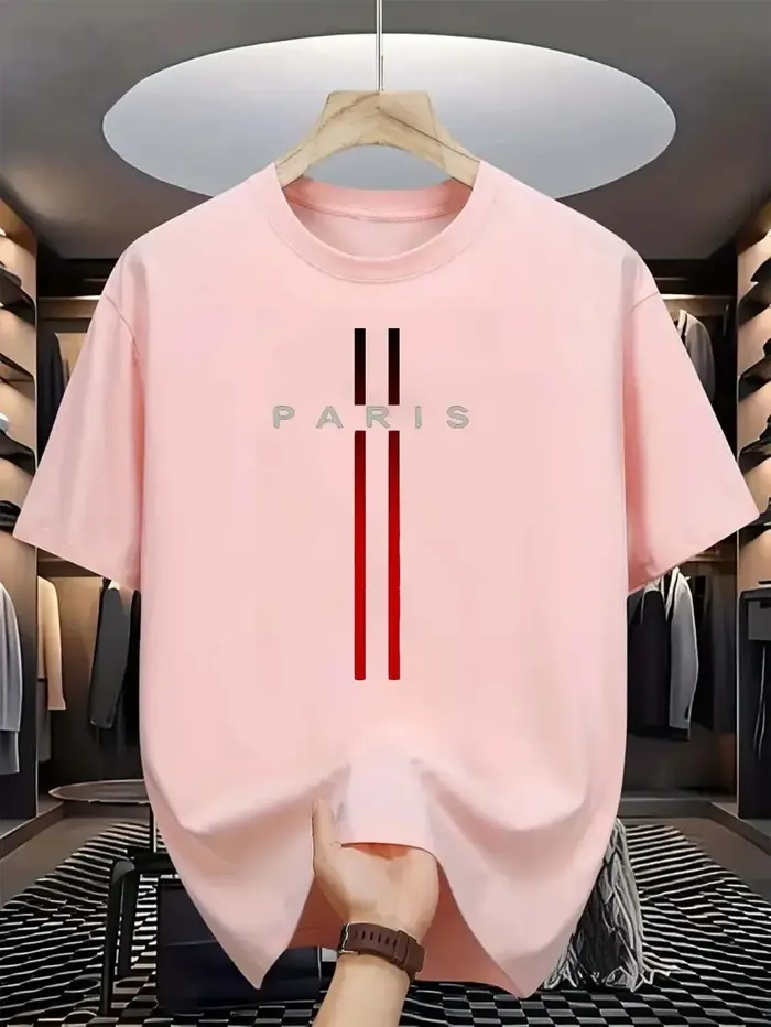 T-shirt col rond pour hommes, nouveau tissu polyester, confortable et respirant, motif imprimé de le