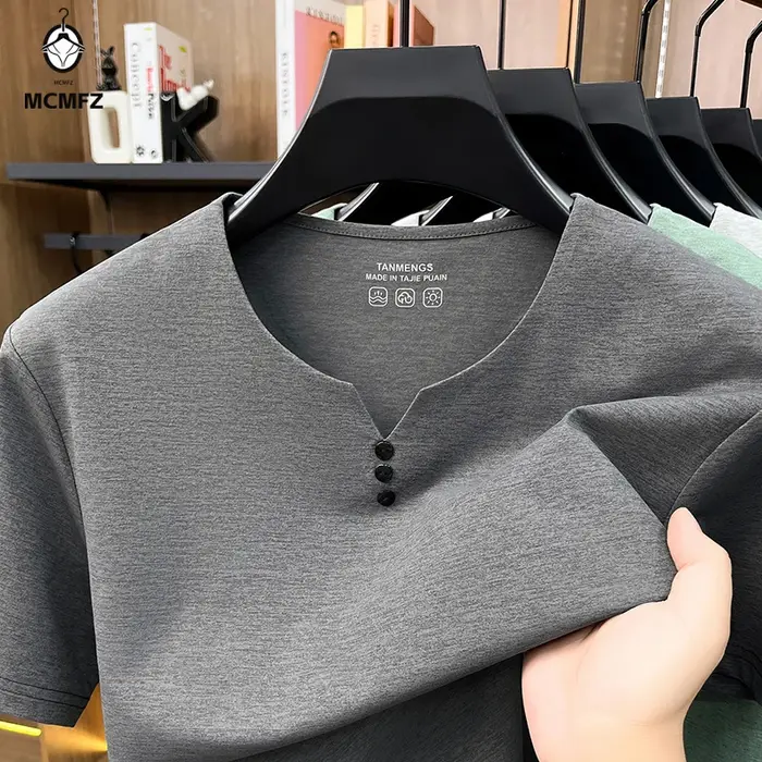 T-shirt à col Henley respirant pour hommes