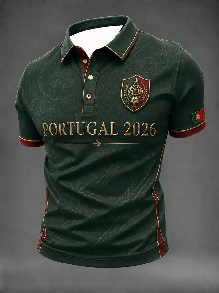Polo de football pour supporters portugais édition 2026 - Impression 3D - Confortable et respirant - Convient aux hommes et aux femmes