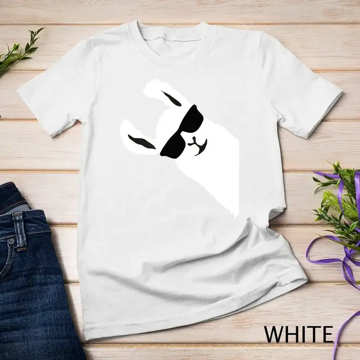 T-shirt à manches courtes imprimé dessin animé unisexe, Lama drôle, Alpaga avec lunettes de soleil,