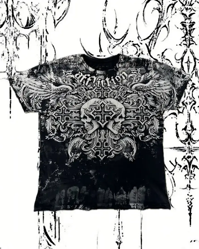 T-shirt d'été pour homme, col rond, imprimé ailes d'ange gothiques et lettres, confortable et respir