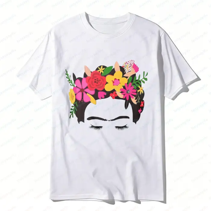 T-shirt graphique Frida Kahlo avec couronne florale pour femme