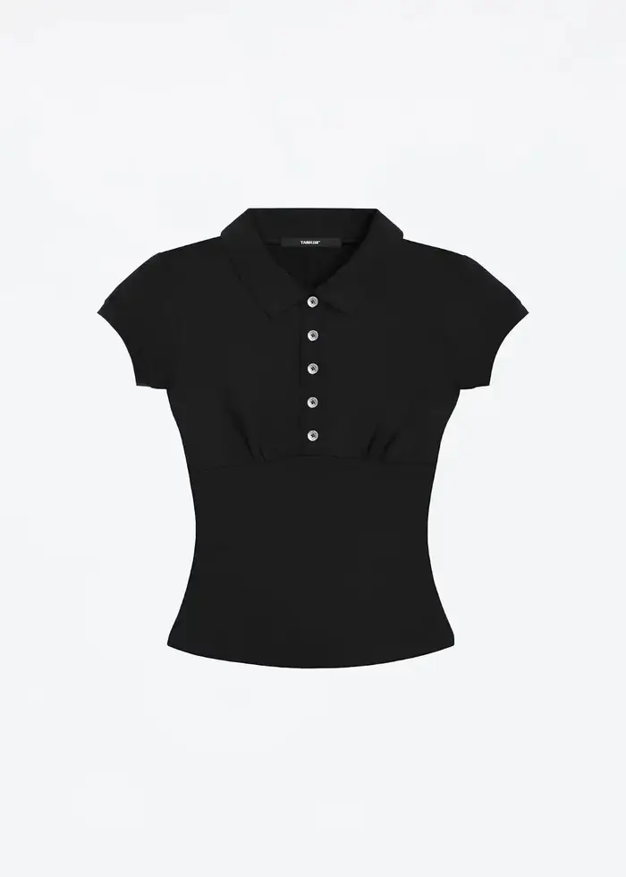 Polo/T-shirt blanc Tank, Haut bleu ajusté à manches courtes avec épaules définies et taille cintrée,