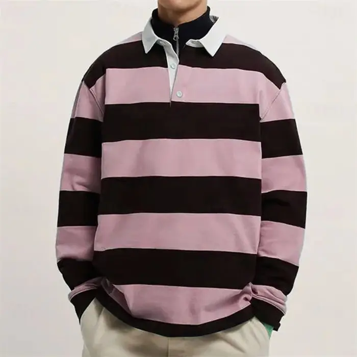 Polo rayé à manches longues pour hommes