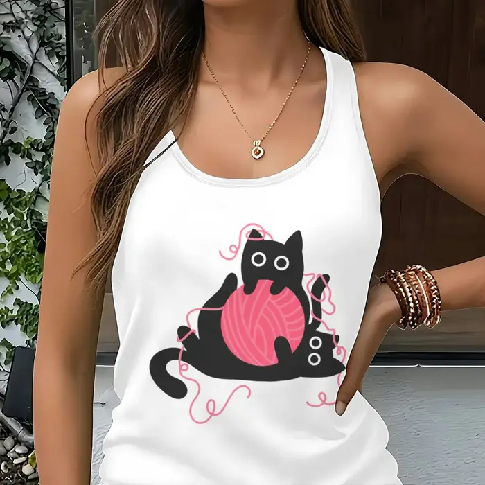 Débardeur graphique chat noir amusant pour femme