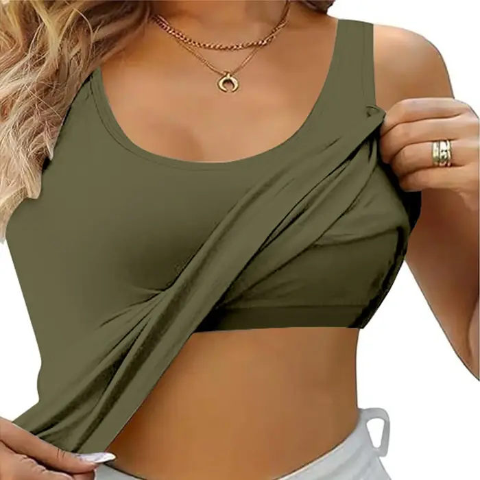 Camisole en fibre à col rond pour femme, soutien-gorge intégré, précieux, solide, grande taille, doc