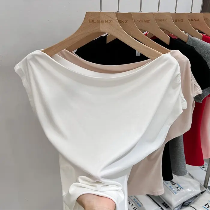 AOSSVIAO T-shirt d'été 2026 pour femme, hauts unis à manches courtes et col bateau, style coréen déc