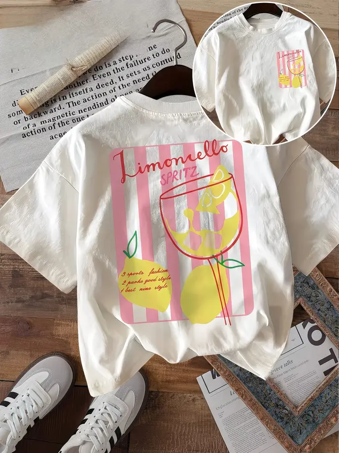 T-shirt graphique Limoncello Spritz pour femme, style cocktail italien d'été, esthétique vintage Rég