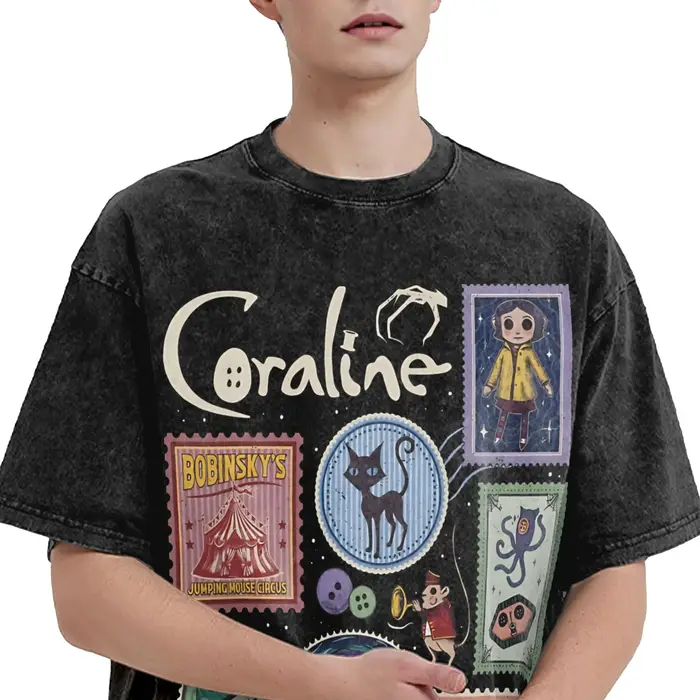 Coraline film Halloween T-Shirts pour hommes mode pur coton t-shirt col rond manches courtes