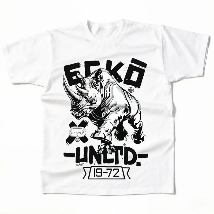 T-shirt graphique Ecko Unltd Rhino unisexe, respirant, doux, noir avec design blanc, coupe classique