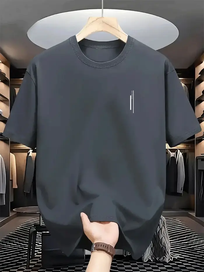 T-shirt à col rond pour homme, respirant et souple, haute élasticité, lavable, frais et confortable, style décontracté pour l'été