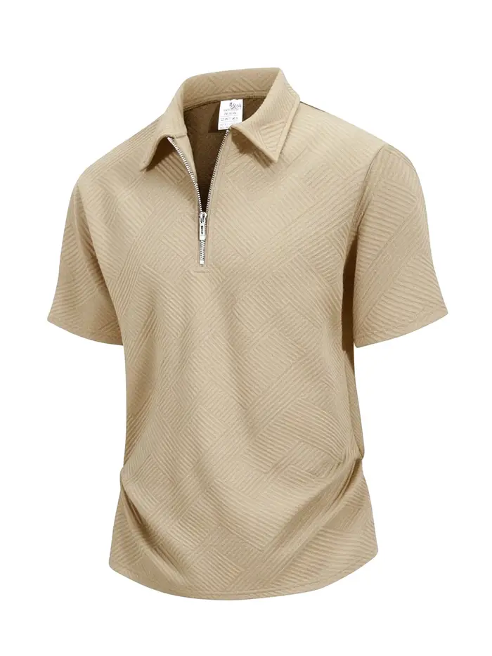Polo mi-zippé pour homme, décontracté et respirant, à col, manches courtes, idéal pour l'extérieur e