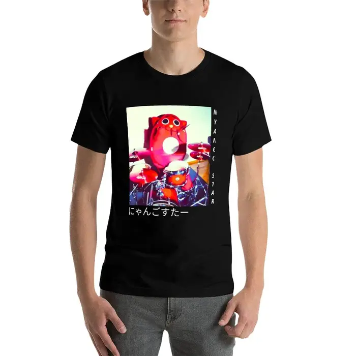 T-shirt Nyango Star Vintage avec mascotte chat pour batteur