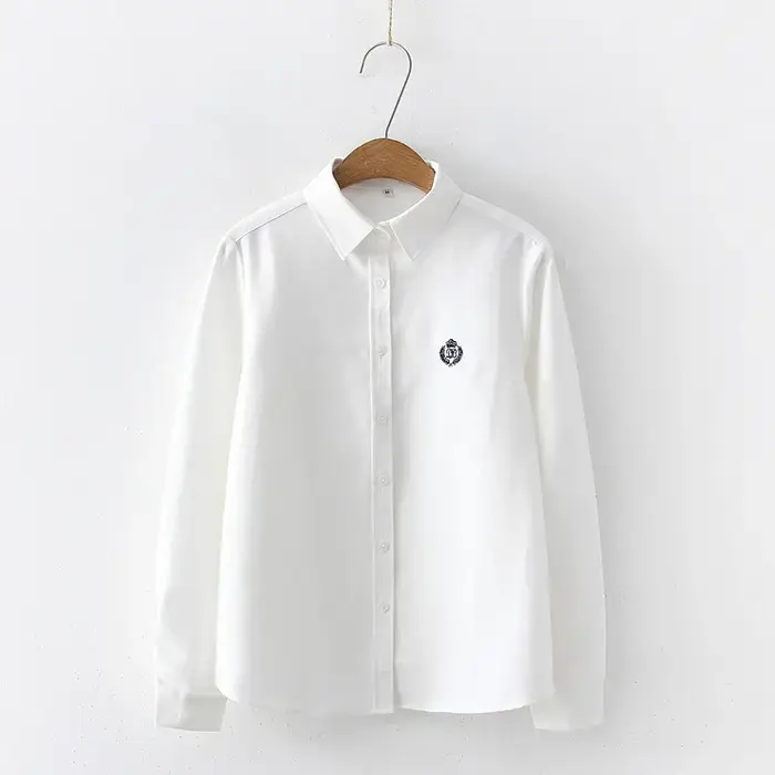 Chemisiers femme 2021 mode printemps nouvelles femmes jeunesse Simple couleur unie broderie à manches longues chemise coton décontracté dame Blouse hauts