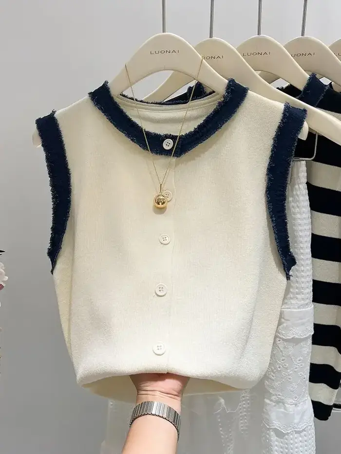 Haut sans manches en tricot blanc – Gilet court d'été à bretelles décontractées