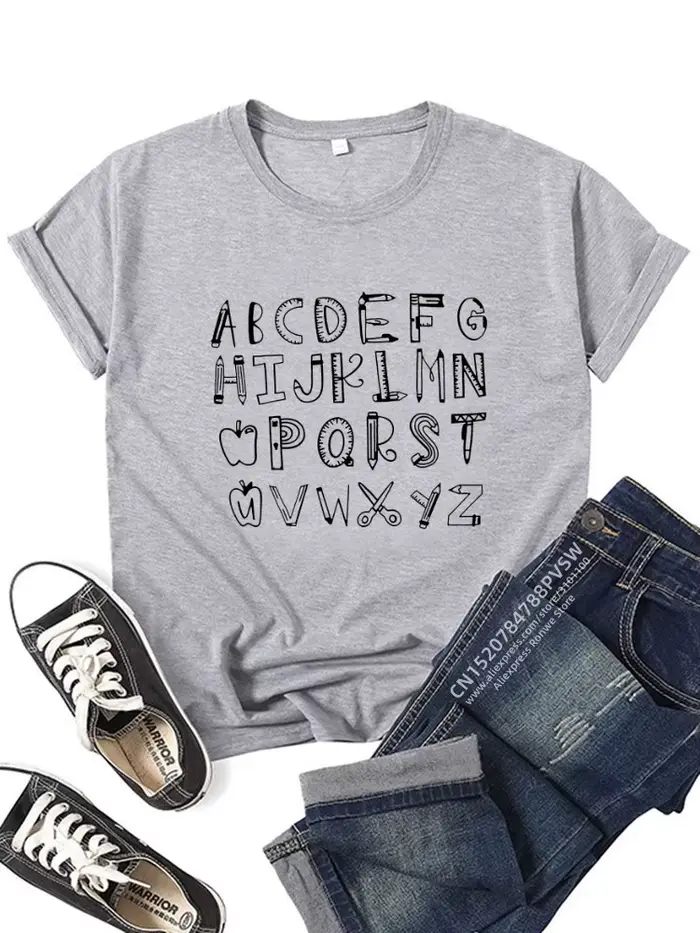 T-shirt graphique alphabet pour femme