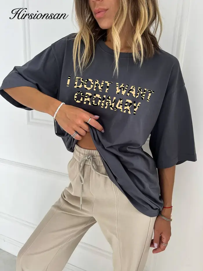 Hirsionsan-T-shirt imprimé lettre pour femme
