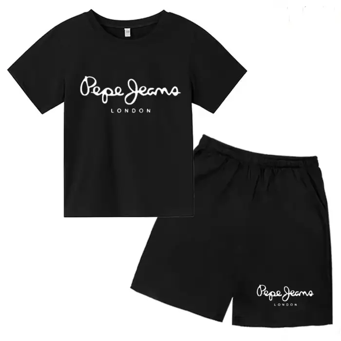 T-shirt de marque pour enfants, vêtements d'été, col rond, manches courtes + short, ensemble deux pi