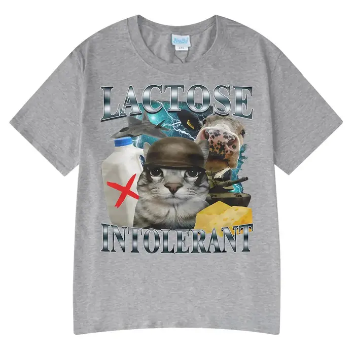 2025 été offre spéciale porte Lactose intolerant drôle chat Meme T-shirts mode t-shirt Hip Hop Couple Style vêtements