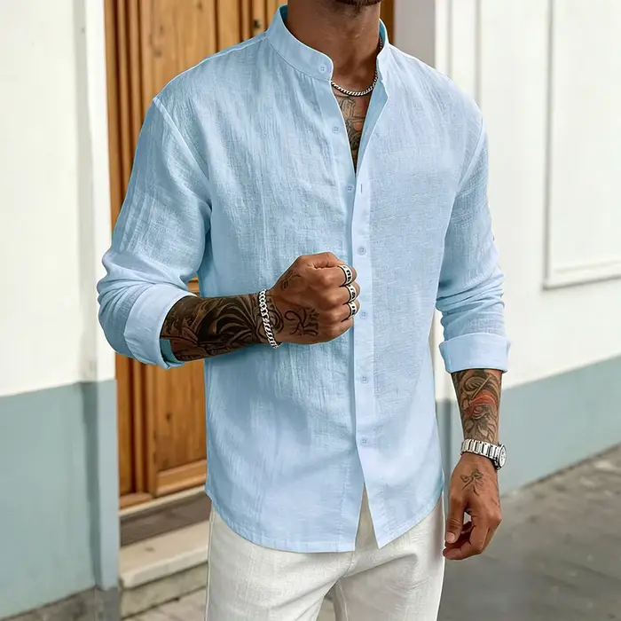 Chemise en coton et lin pour homme, style décontracté et professionnel, coupe classique, respirante