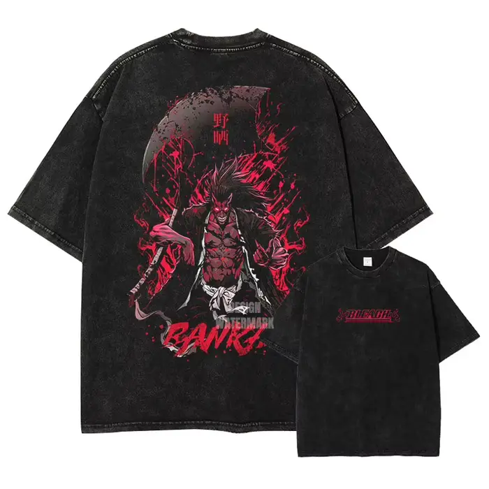 T-shirts Anime B-Bleach Vintage Lavés Zaraki Kenpachi, T-shirt Oversize à Manches Courtes Ichigo, Ha