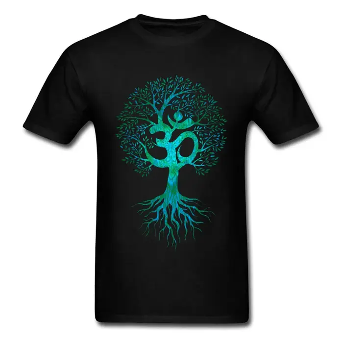 Hommes T-shirt Om arbre de vie T-shirt noir T-shirt Europe hauts t-shirts coton tissu coupe ajustée 