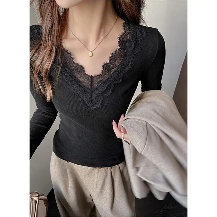 T-Shirt manches longues col en v pour femmes