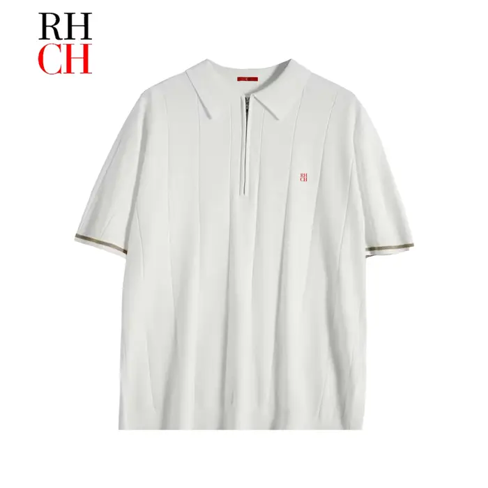 Polo à manches courtes pour homme RHCH avec col demi-zip, broderie mini rouge RHCH audacieuse sur la
