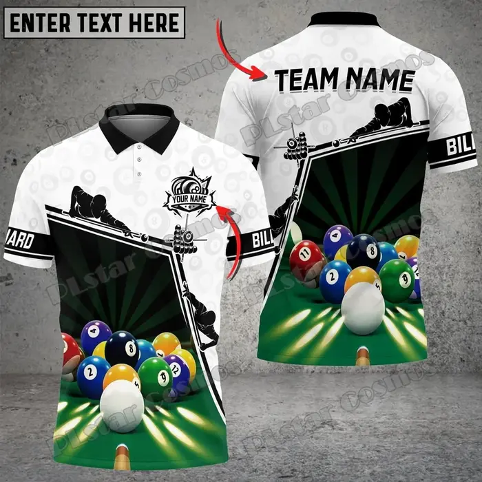 Joueur de billard couleur menthe nom personnalisé 3D imprimé mode hommes Polo été rue unisexe décontracté