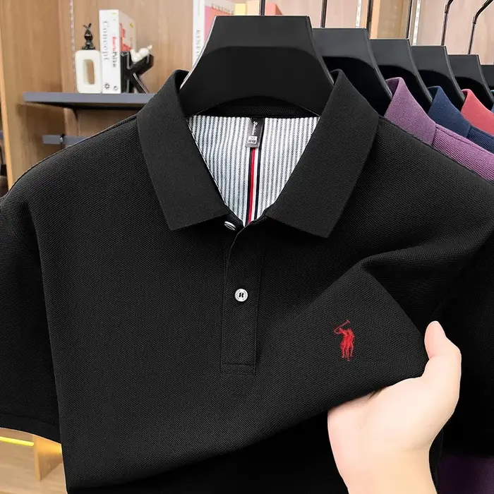 Luxe Pony broderie manches courtes Polo chemise 100% coton haut de gamme marque hommes nouvelle mode été respirant
